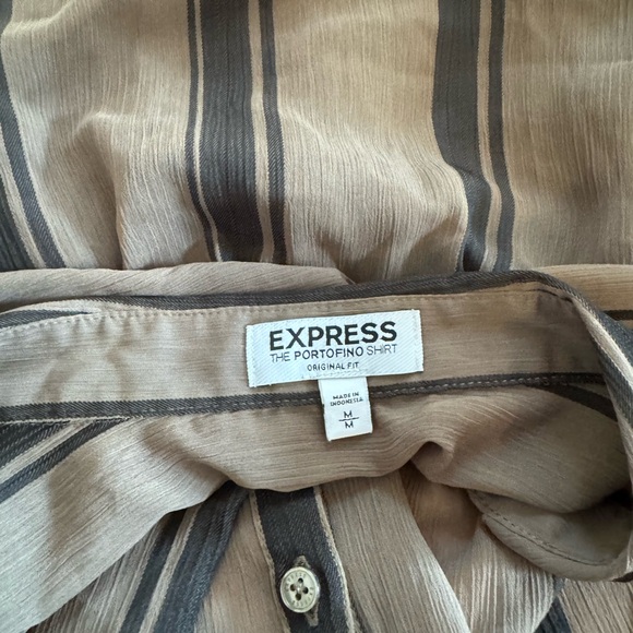 Express Dark Army Green and Black Striped Portofino Sleeveless Shirt - Picture 4 of 6